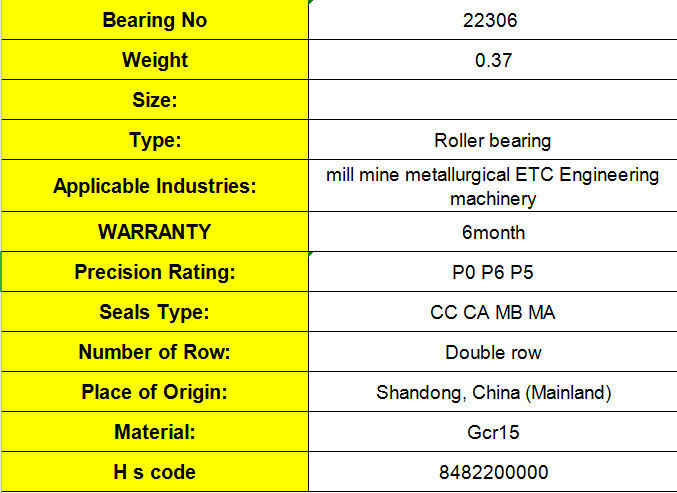 Open Seals Type Spherical Roller Bearing 22306 22307 3 Month Warranty