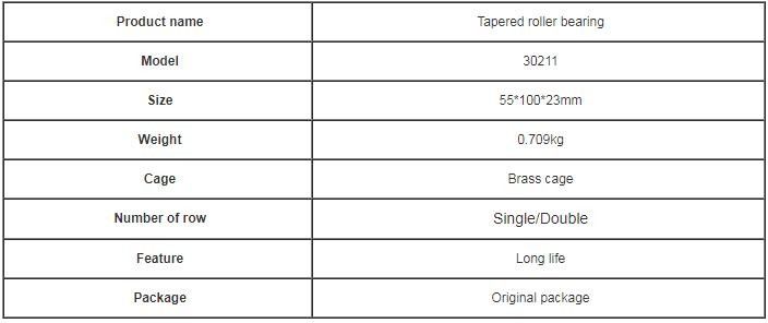 Taper Roller Bearing 30211 Brass Cage Size 55*100*22.75mm Weight 0.7KG
