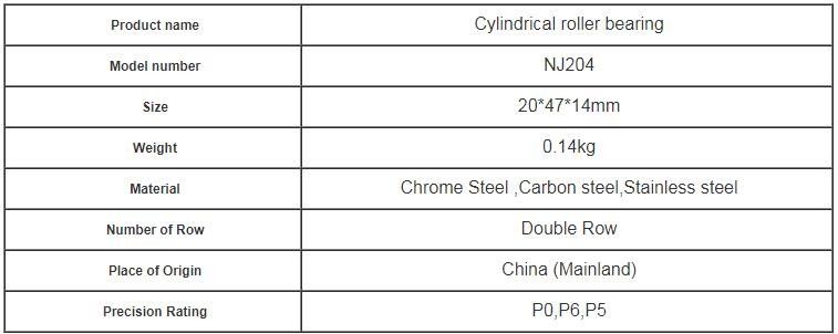 Brass Cage Cylindrical Roller Bearing NU204 / NJ204 Precision P5 P4 size 20*47*14mm